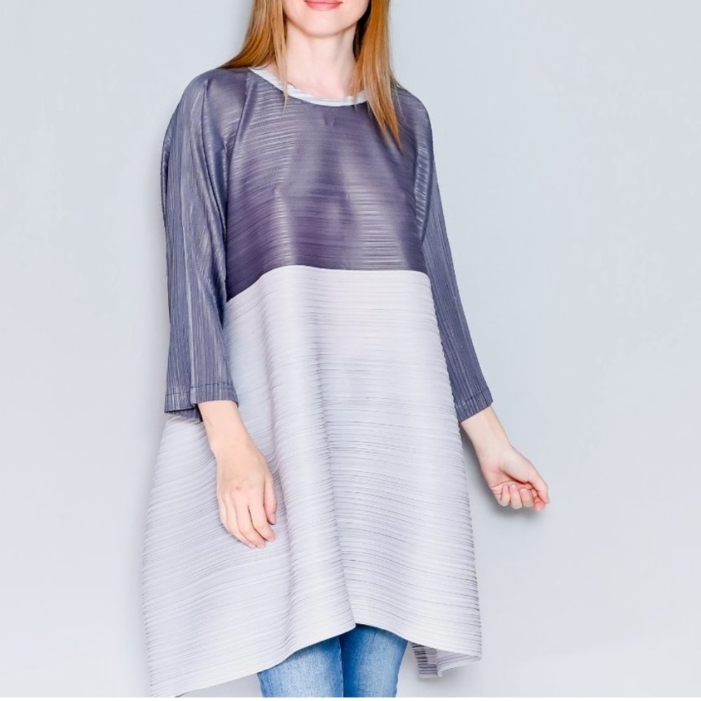 PLEATS PLEASE Issey Miyake Two-Tone Gray Dress